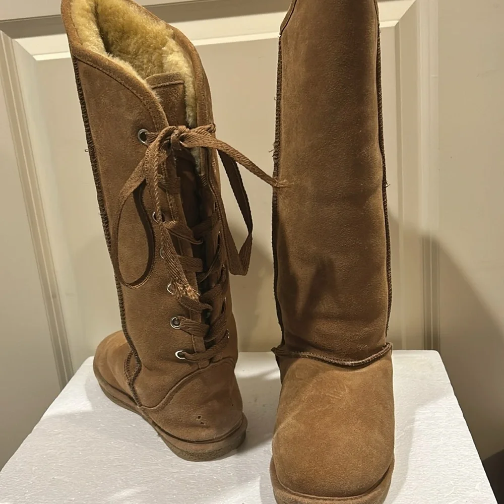 Checklist womens crisscross ties back suede Sherpa faux fur lined boots size 7